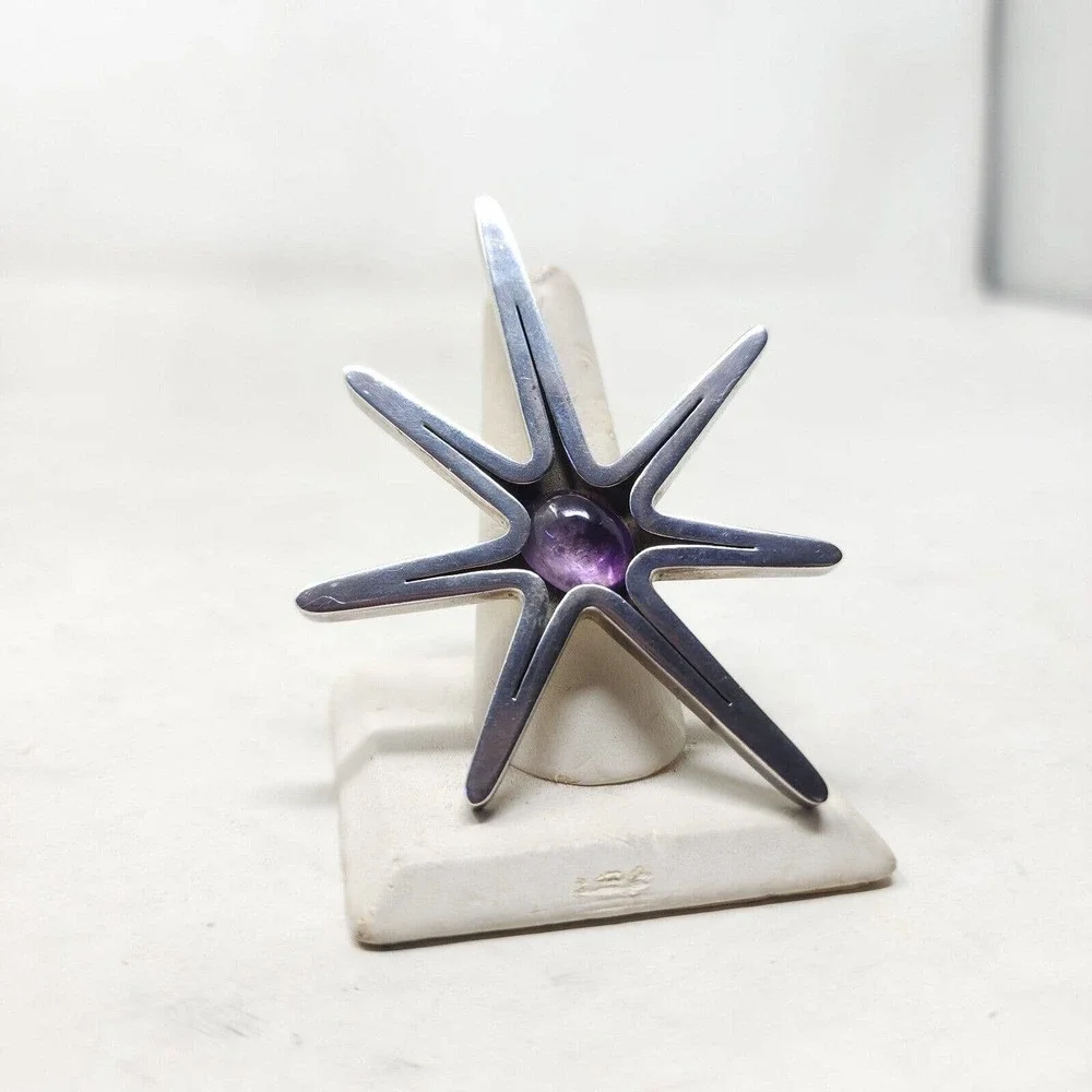 Reveriano Castillo Brooch 925 Sterling Silver Amethyst Sputnik Atomic Pendant